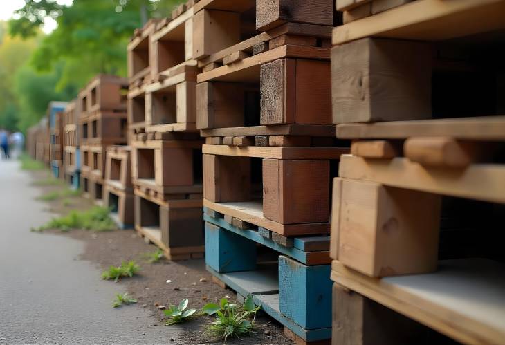 EPAL Pallet Stacks Outdoors in Kyiv  September 2019 CloseUp